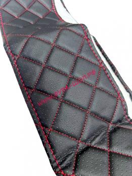 Оплётка, на, руль, экокожа, ромб, перфорация, 45см., XXL, черная, красная, нить, (игла)
