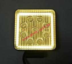 Фара противотуманная 9 светодиодов 10-30V квадратная 110*110 с габаритной подсветкой ЖЕЛТОЙ