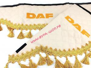 Ламбрекен двухсторонний + боковушка экокожа с обратной стороны велюр DAF бежевый (желтая)