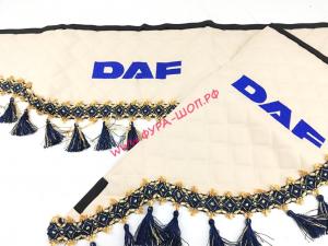 Ламбрекен двухсторонний + боковушка экокожа с обратной стороны велюр DAF бежевый (синяя)