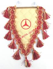 Вымпел с вышивкой,треугольный Mercedes (экокожа бежевая) с бежевой бахромой