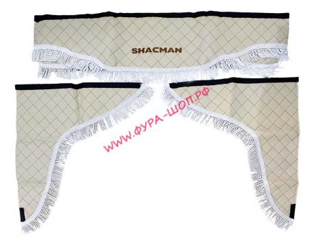 Ламбрекен двухсторонний + боковушка экокожа  (SHACMAN) 1 вышивка бежевый