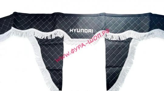 Ламбрекен двухсторонний + боковушка экокожа (HYUNDAI) 1 вышивка черный 1,80 см