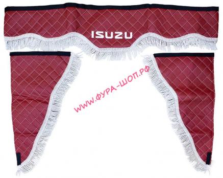 Ламбрекен двухсторонний + боковушка экокожа (ISUZU  1 вышивка красный 1,80 см