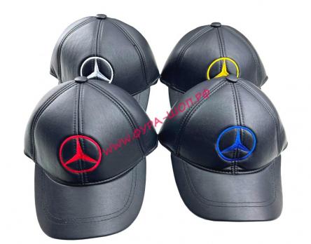 Кепка зимняя экокожа с ушами MERCEDES логотип вышивка черная
