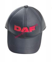 Кепка-бейсболка зимняя экокожа с ушами DAF логотип вышивка черная_0